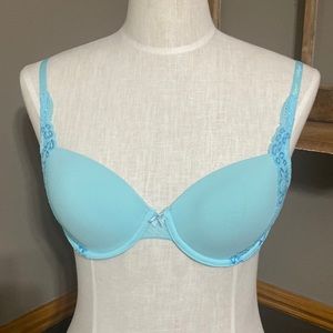 Victoria’s Secret angels turquoise lined demi floral lace bra size 34C